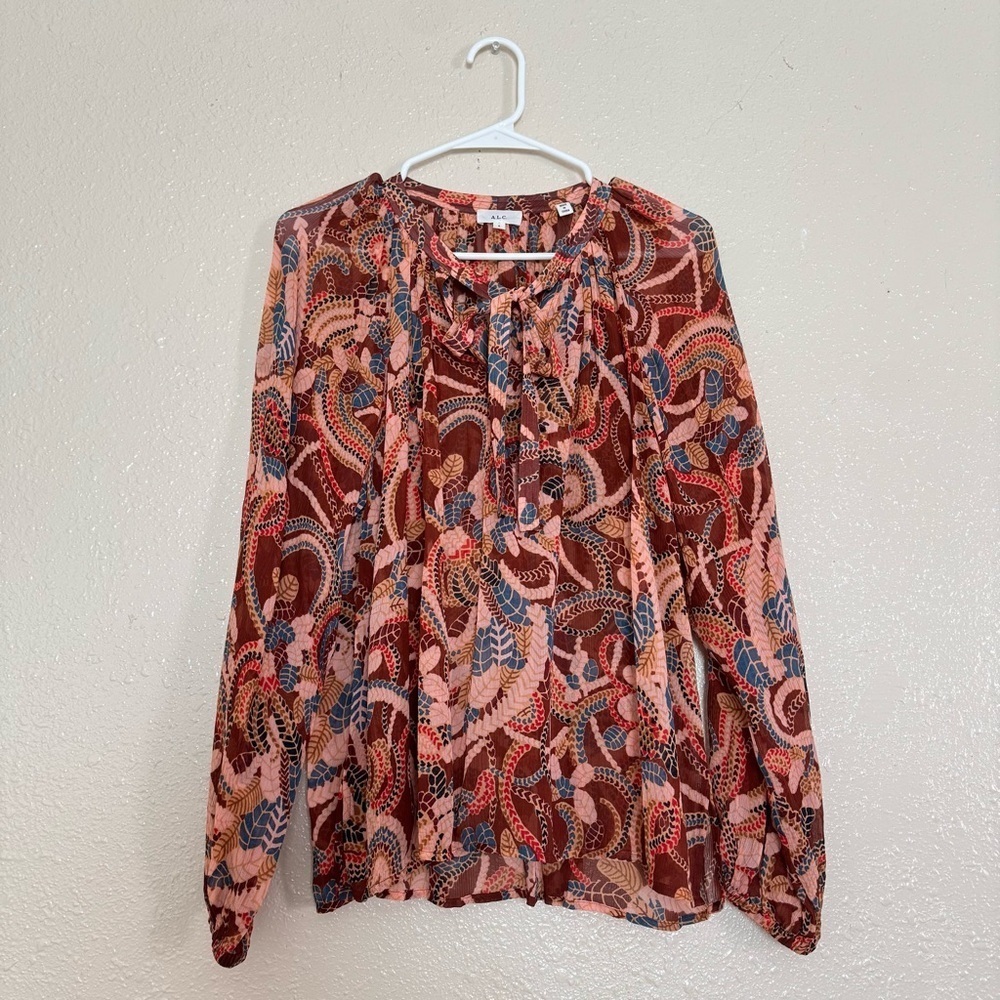 A.L.C. 100% Silk Bohemian Brown Paisley Blouse